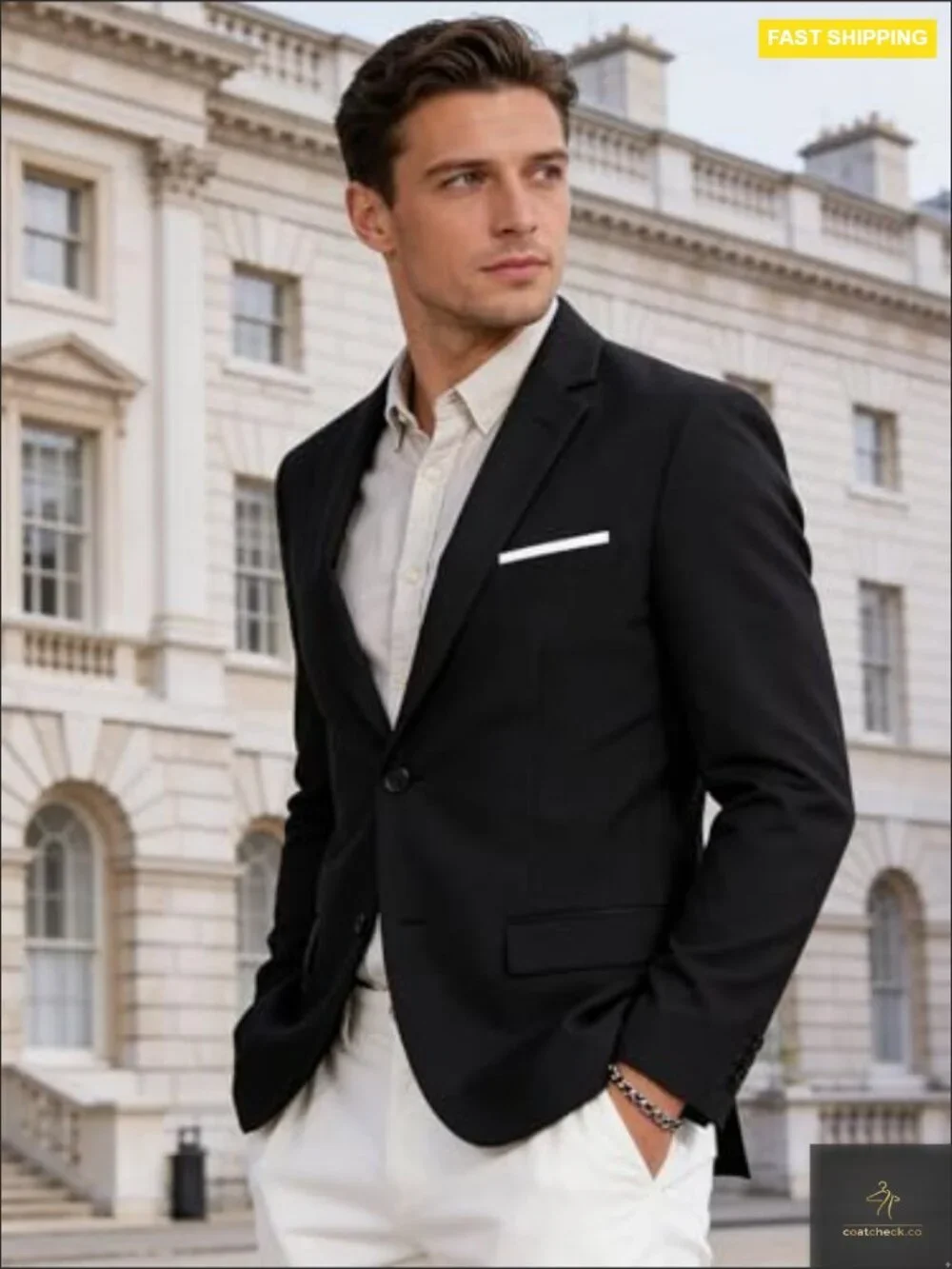 Lightweight Polyester Blazer Regular Fit Sport Coat Casual Business Wedding